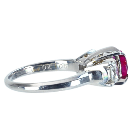 【中古】PT850 Myanmar NON HEAT RUBY RING ミャンマー（ビルマ）産非加熱ルビーリング R0.90ct D0.70ct AIGS鑑別書 6.1g #11