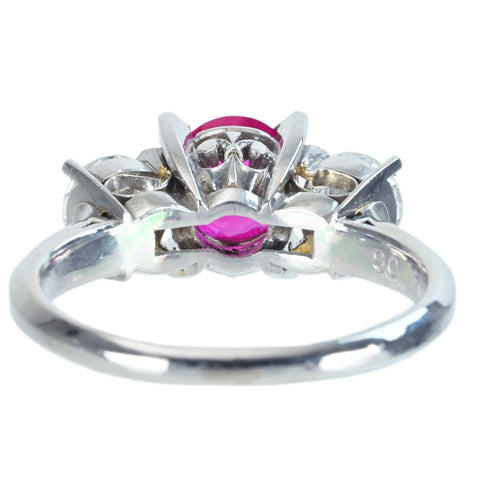 【中古】PT850 Myanmar NON HEAT RUBY RING ミャンマー（ビルマ）産非加熱ルビーリング R0.90ct D0.70ct AIGS鑑別書 6.1g #11