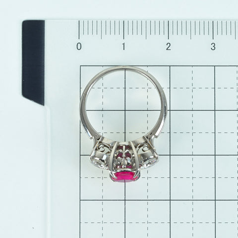 【中古】PT850 Myanmar NON HEAT RUBY RING ミャンマー（ビルマ）産非加熱ルビーリング R0.90ct D0.70ct AIGS鑑別書 6.1g #11