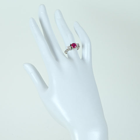 【中古】PT850 Myanmar NON HEAT RUBY RING ミャンマー（ビルマ）産非加熱ルビーリング R0.90ct D0.70ct AIGS鑑別書 6.1g #11