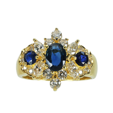 【中古】K18YG SAPPHIREサファイアリング S0.89ct S0.30ct D1.20ct 6.4g #13