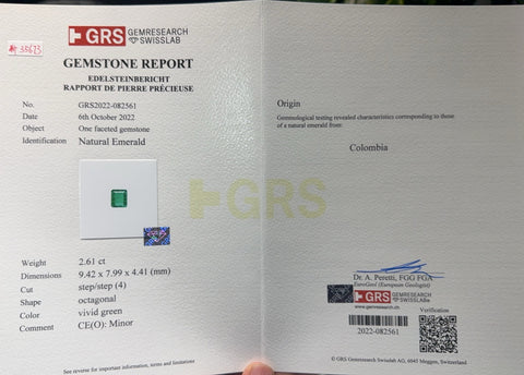 【中古】PT900 EMERALD エメラルドコロンビア産 ヴィヴィッドグリーン リング E2.61ct D1.13ct GRS鑑別書 #12 8.0g