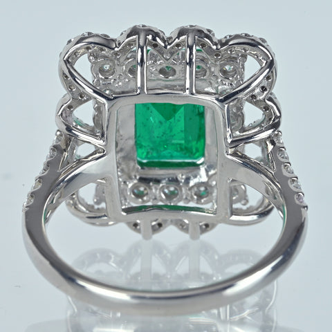 【中古】PT900 EMERALD エメラルドコロンビア産 ヴィヴィッドグリーン リング E2.61ct D1.13ct GRS鑑別書 #12 8.0g
