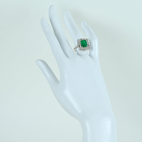 【中古】PT900 EMERALD エメラルドコロンビア産 ヴィヴィッドグリーン リング E2.61ct D1.13ct GRS鑑別書 #12 8.0g
