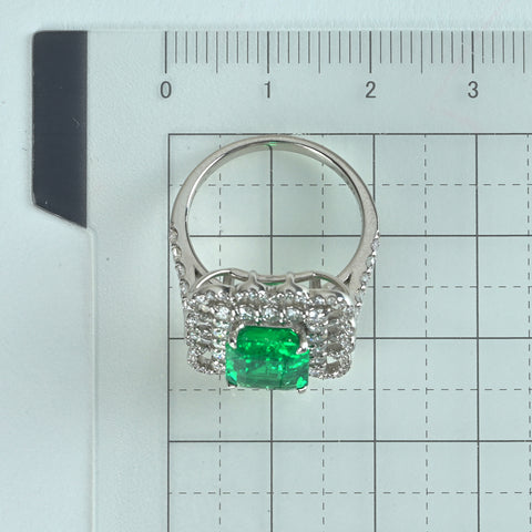 【中古】PT900 EMERALD エメラルドコロンビア産 ヴィヴィッドグリーン リング E2.61ct D1.13ct GRS鑑別書 #12 8.0g