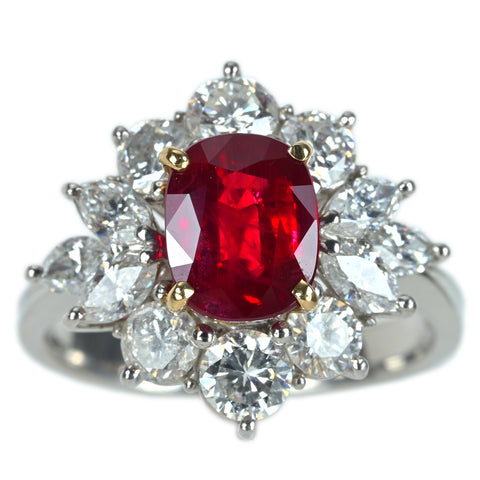 【中古】PT900/K18YG THAILAND RUBY タイ産ルビーリング R2.96ct DGRS/GIA鑑別書 7.7g