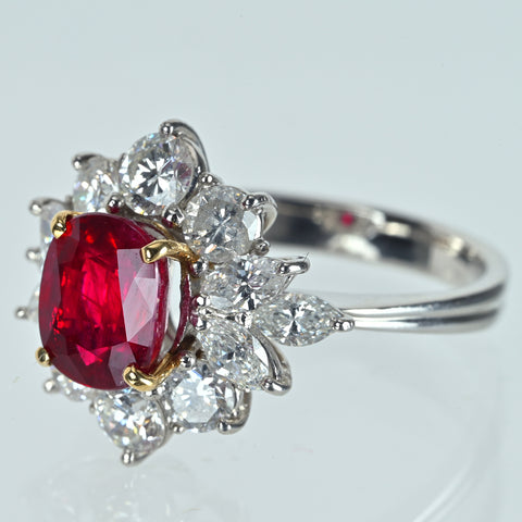 【中古】PT900/K18YG THAILAND RUBY タイ産ルビーリング R2.96ct DGRS/GIA鑑別書 7.7g