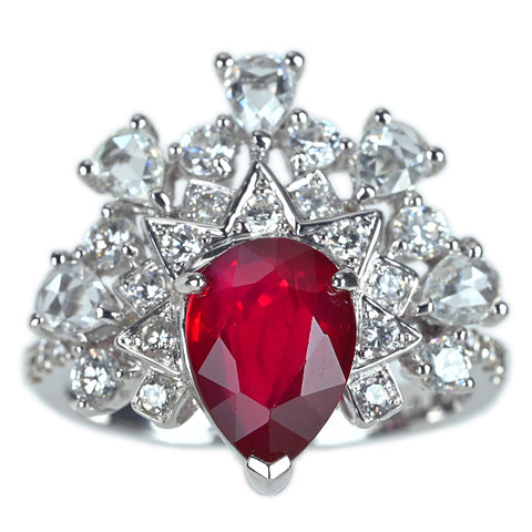 【中古】K18WG MOZAMBIQUE RUBY モザンビーク産 非加熱ルビーリング‘R2.49ct GRS鑑別 R2.49ct D1.10ct4.6