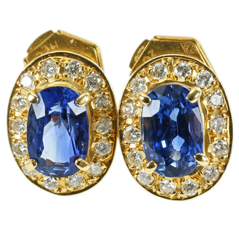 【中古】K18YG SAPPHIRE EARRING サファイアピアス S1.56ct S1.45ct D0.34ct 鑑別書 4.4g