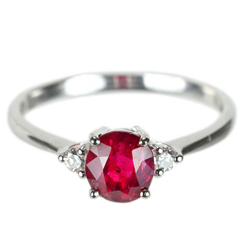 【中古】K18WG No Heat RUBY RING 非加熱ルビーリング R1.32ct D0.11c AIGSピジョンブラッド 鑑別書 2.0g #13.5