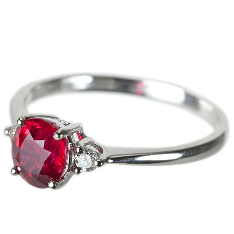 【中古】K18WG No Heat RUBY RING 非加熱ルビーリング R1.32ct D0.11c AIGSピジョンブラッド 鑑別書 2.0g #13.5
