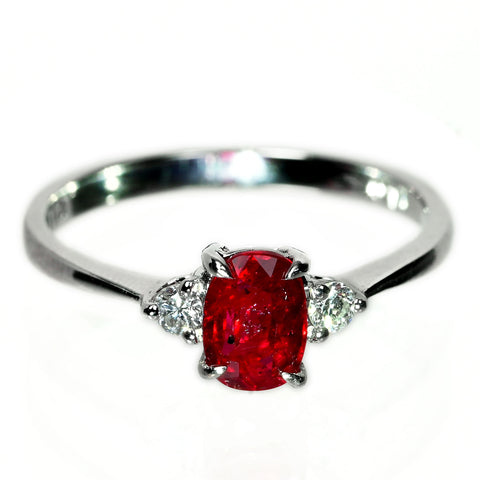 [Used] K18WG RUBY Ruby Ring R1.03ct D0.11 Pigeon Blood AIGS Certificate 2.2g 