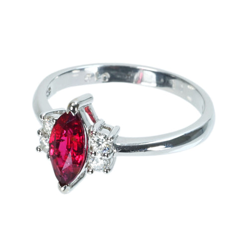 Pre-owned 18K White Gold Unheated Ruby Ring, 1.03ct R, 0.19ct D, AIGS Pigeon Blood Certificate, 3.0g, #14 