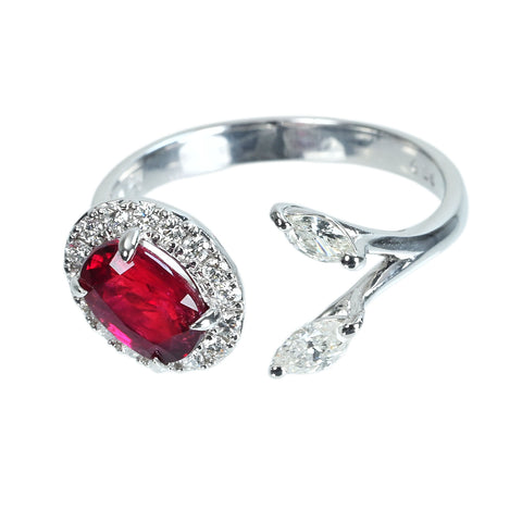 【中古】 K18WG RUBY非加熱ルビーリング R1.27ct D0.36ct AIGSピジョンブラッド鑑別書 2.9g #12