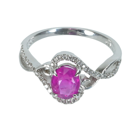 【中古】K18WG PINK SAPPHIREピンクサファイアリング PS1.50ct D0.19ct 3.1g #13