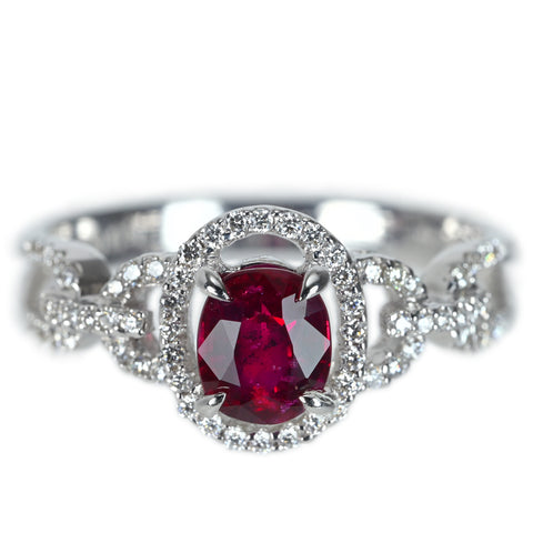 【中古】K18WG RUBY 非加熱ルビーリング R1.09ct D0.26ct AIGS鑑別書 3.5g #13