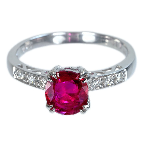 【中古】K18WG RUBY ルビーリング R1.16ct D0.15ct 2.6g #13.5