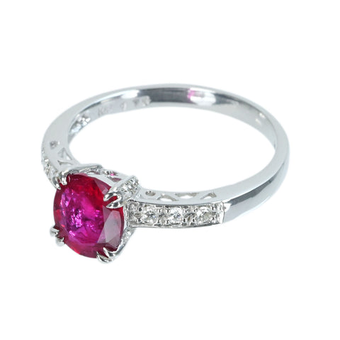【中古】K18WG RUBY ルビーリング R1.16ct D0.15ct 2.6g #13.5