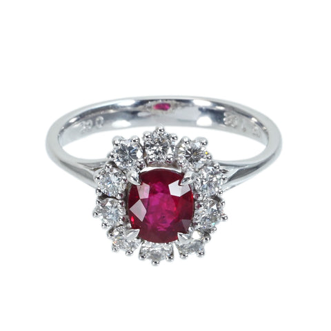 【中古】K18WG RUBY非加熱ルビーリング R1.02ct D0.58ct AIGSピジョンブラッド 鑑別書3.8g