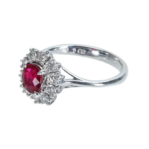Pre-owned 18K White Gold Unheated Ruby Ring, 1.02ct R, 0.58ct D, AIGS Pigeon Blood, 3.8g, Certificate of Authenticity 