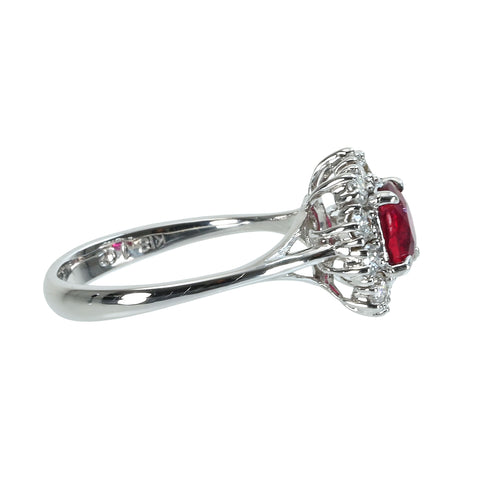 Pre-owned 18K White Gold Unheated Ruby Ring, 1.02ct R, 0.58ct D, AIGS Pigeon Blood, 3.8g, Certificate of Authenticity 