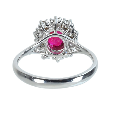 Pre-owned 18K White Gold Unheated Ruby Ring, 1.02ct R, 0.58ct D, AIGS Pigeon Blood, 3.8g, Certificate of Authenticity 