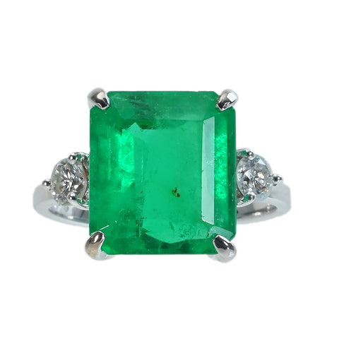 【中古】K18WG EMERALDエメラルドリング E5.67ct D0.40ct 4.5g #12.5