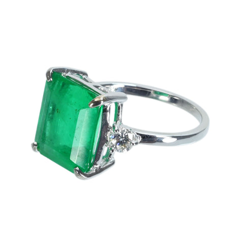 [Pre-owned] K18WG Emerald Ring, E5.67ct, D0.40ct, 4.5g, #12.5 
