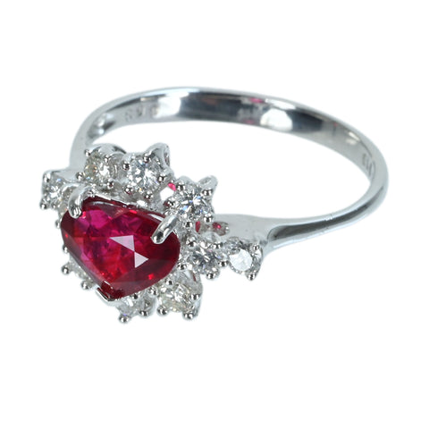 Pre-owned 18K White Gold Unheated Ruby Ring, 1.18ct R, 0.53ct D, AIGS Pigeon Blood, Certificate of Authenticity, 3.2g, #14 