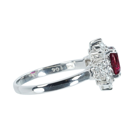 Pre-owned 18K White Gold Unheated Ruby Ring, 1.04ct R, 0.50ct D, AIGS Pigeon Blood Certificate, 3.3g, #13.5 