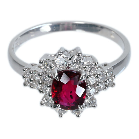 【中古】K18WG RUBY非加熱ルビーリング R1.04ct D0.50ct AIGSピジョンブラッド鑑別書 3.3g #13.5