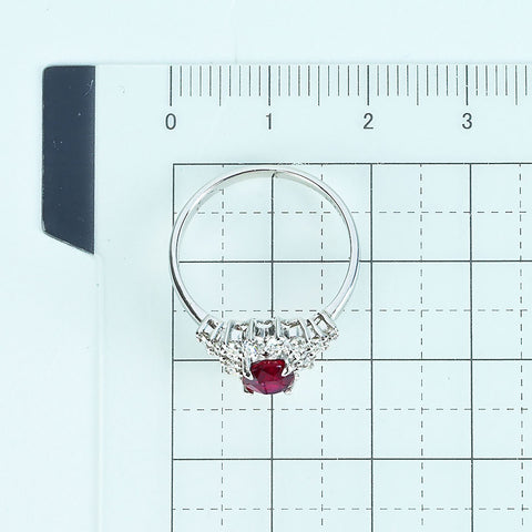 Pre-owned 18K White Gold Unheated Ruby Ring, 1.04ct R, 0.50ct D, AIGS Pigeon Blood Certificate, 3.3g, #13.5 
