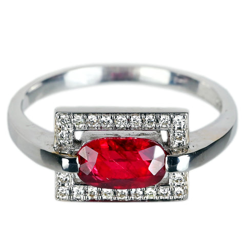 【中古】K18WG NO HEAT RUBY 非加熱ルビーリング R1.13ct D0.12ct AIGSピジョンブラッド 鑑別書 3.5g #13