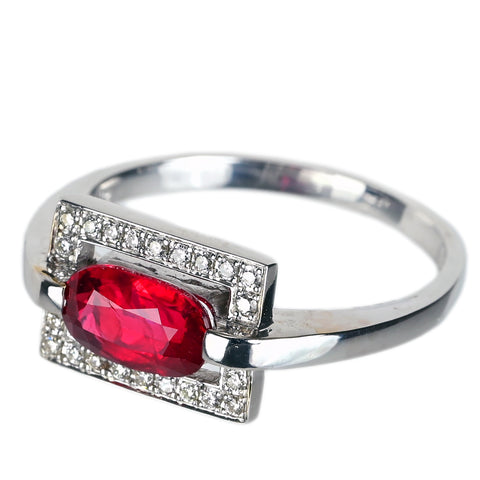 【中古】K18WG NO HEAT RUBY 非加熱ルビーリング R1.13ct D0.12ct AIGSピジョンブラッド 鑑別書 3.5g #13