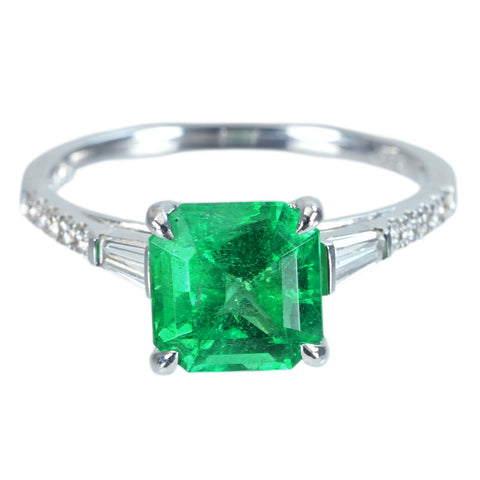 【中古】K18WG EMERALDエメラルドリング E1.73ct 0.24ct 2.7g #11