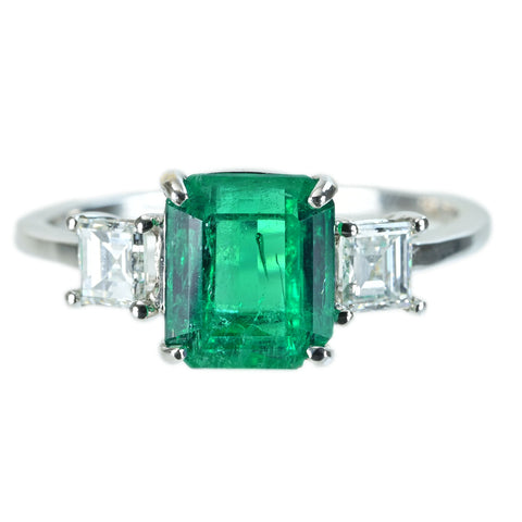 【中古】K18WG EMERALD RING エメラルドリング E2.21ct D0.52ct 2.7g #14.5