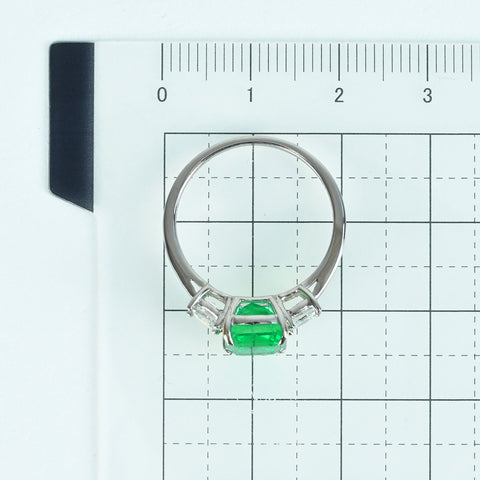 【中古】K18WG EMERALD RING エメラルドリング E2.21ct D0.52ct 2.7g #14.5