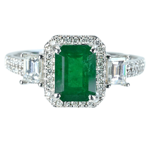 【中古】K18WG EMERALDエメラルドリング E1.40ct D0.70ct 3.5g #16