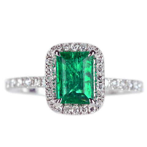 【中古】K18WG EMERALD エメラルドリング E0.85ct Ⅾ0.42ct 2.7g #10.5