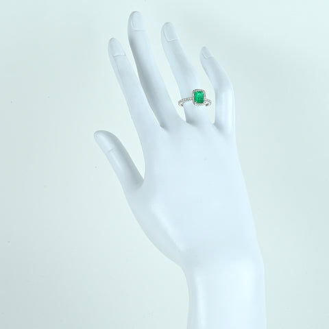 【中古】K18WG EMERALD エメラルドリング E0.85ct Ⅾ0.42ct 2.7g #10.5