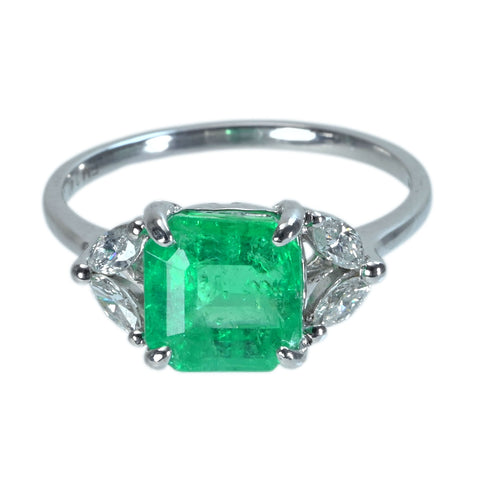 【中古】 K18WG EMERALD エメラルドリング E2.40ct D0.26ct 2.9g #13.5