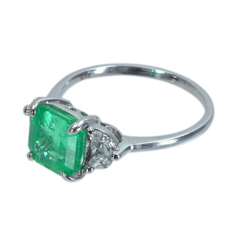 【中古】 K18WG EMERALD エメラルドリング E2.40ct D0.26ct 2.9g #13.5
