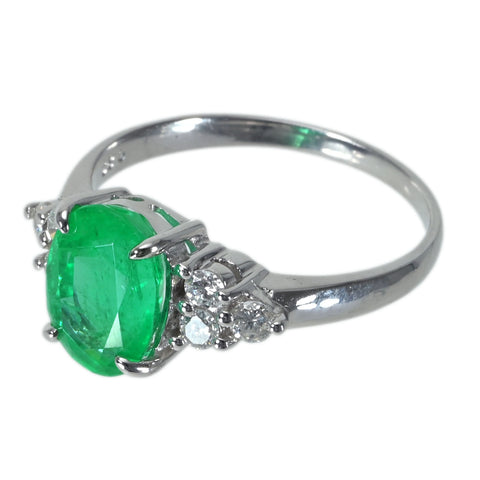 【中古】K18WG EMERALD エメラルドリング E2.275ct D0.29ct 3.5g #15.5