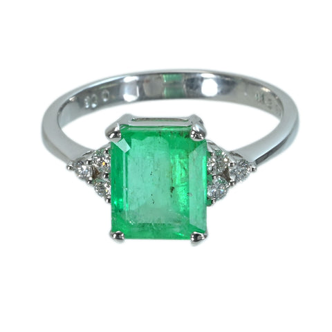 【中古】 K18WG EMERALDエメラルドリング E2.10ct D0.16ct 2.8g #13