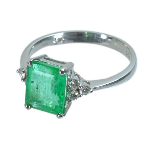 【中古】 K18WG EMERALDエメラルドリング E2.10ct D0.16ct 2.8g #13