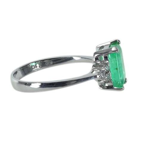 【中古】 K18WG EMERALDエメラルドリング E2.10ct D0.16ct 2.8g #13