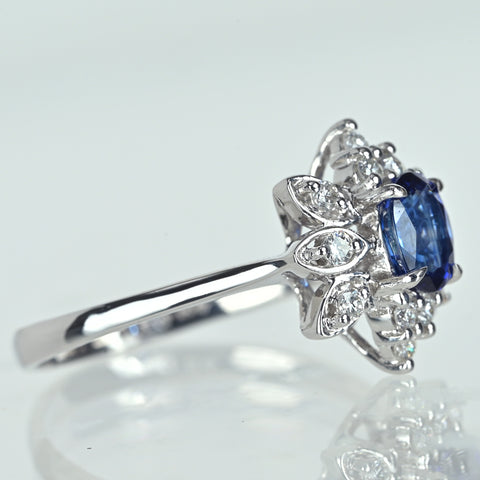 【中古】K18WG SAPPHIRE サファイアリング S0.82ct D0.24ct 3.3g #13