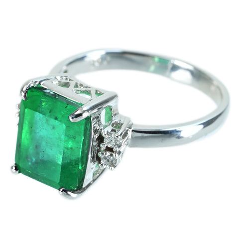 【中古】K18WG EMERALD RING エメラルドリング E4.41ct D0.09ct 4.9g #15