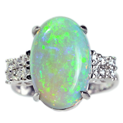 【中古】K18WG OPAL RING オパールリング OP6.25ct D0.28ct 6.0g #12.5