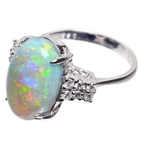 【中古】K18WG OPAL RING オパールリング OP6.25ct D0.28ct 6.0g #12.5